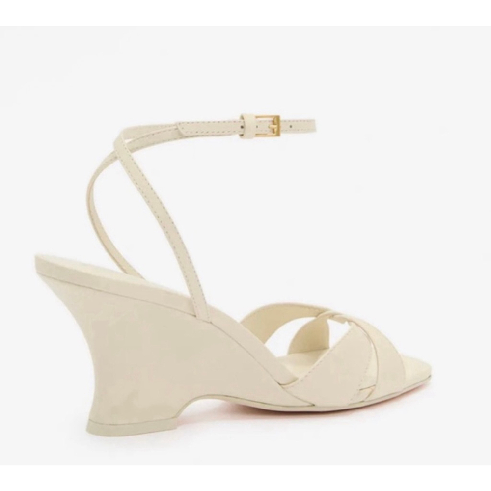 New! Reformation Beige Leather Wedge Sandals 7 - Picture 5 of 7